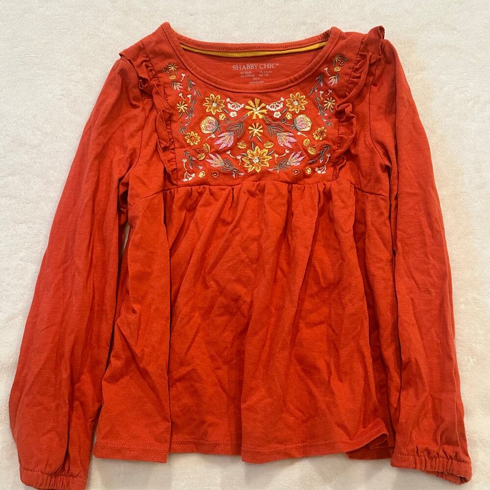 Girl's Long Sleeve Top sz S Rust color floral embroidered Top